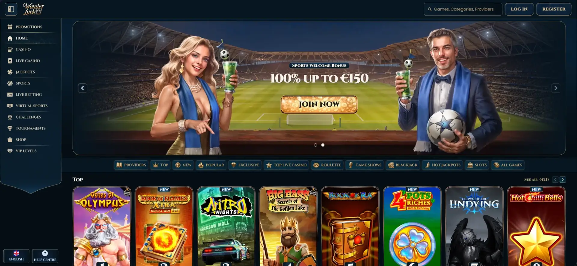 Wonderluck casino homepage
